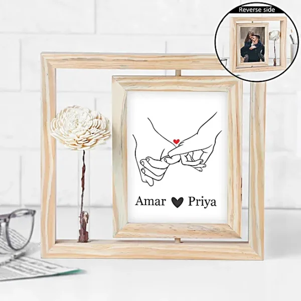 Personalized Minimalist Wooden Rotating Photo Frame